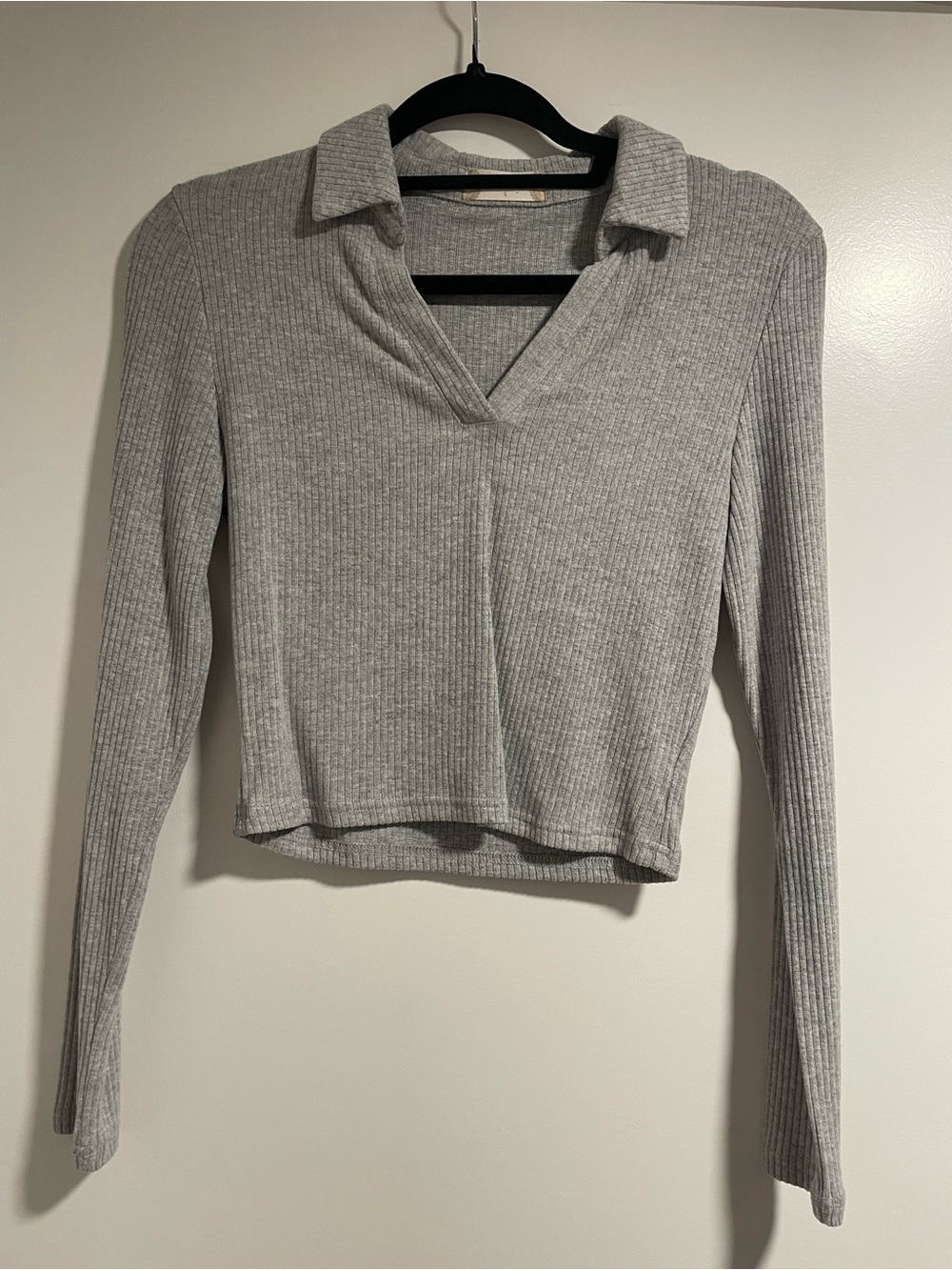 Altar'd State Ribbed Collared V-Neck Long Sleeve Top